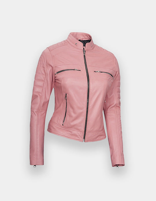 Women's Leather Jacket, New women's Pink leather jacket made of 100% Original lambskin leather